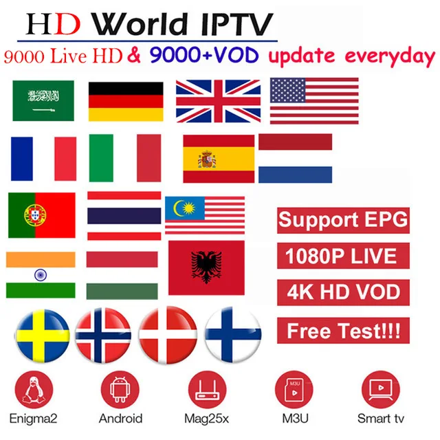 HD World IPTV + 4000 Live 4500 VOD 4 K hd канал лучший для Европы арабский Азиатский Африка латино