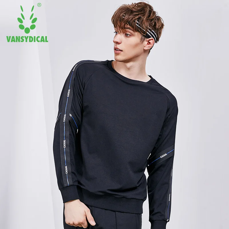 Vansydical Autumn Winter Fitness Running Sports Tops Men's Long Sleeve O-Neck Pullovers Sportswear Exercise Training Sweater