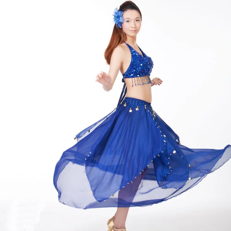 Dark Blue BELLYQUEEN 2 шт./компл. 15 цветов сцены Восточный танец Одежда для танцев Индийский платье практика костюмы - Цвет: Dark Blue