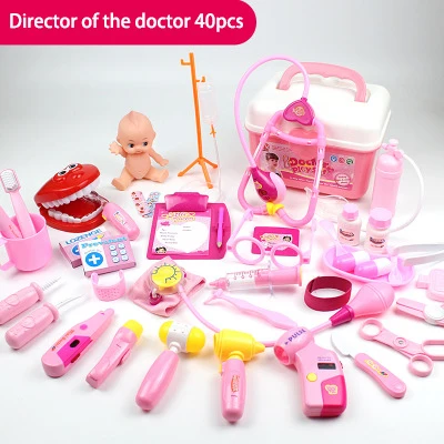 pink 41pcs Стетоскоп медицинский прибор ролевые игры Доктор игрушка детское моделирование чемодана портативный медицинский шкаф обучающая игра малыш - Цвет: pink 41pcs