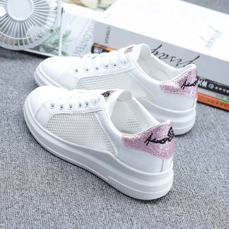 Women Sneakers 2019 Fashion Hollow Breathable Vulcanized Shoes Pu leather Lace up student White shoes casual | Обувь