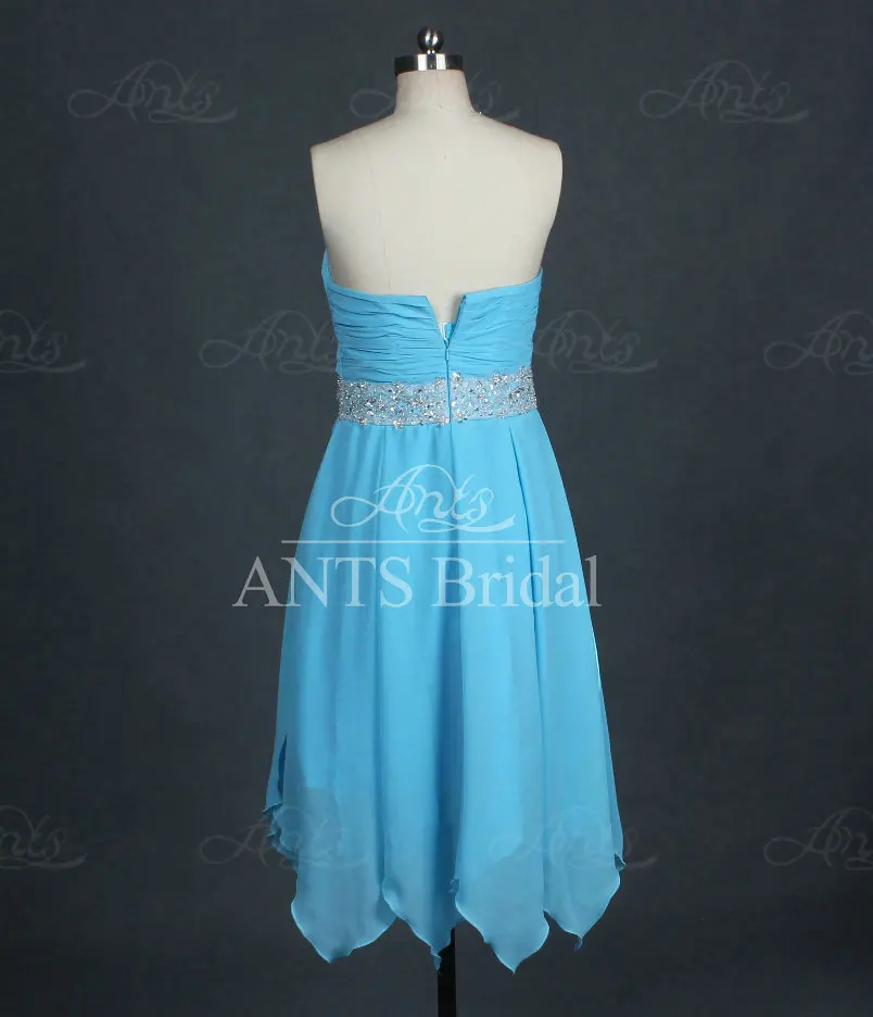 Re363 off-плечи милая-образным бисером пояса шифон короткие голубые выпускные платья