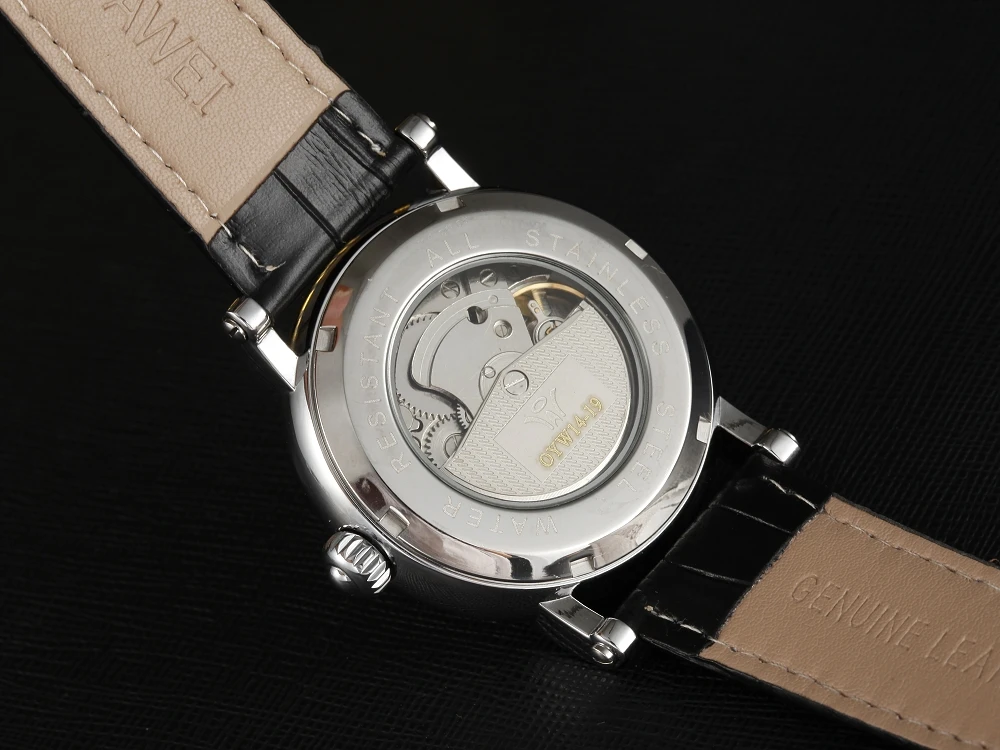 OUYAWEI Роскошные автоматические Аналоговые мужские часы с кожаным ремешком