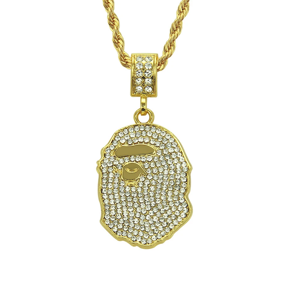 Ape Zircon Pendant Necklace Hiphop Rock Street Culture Titanium Stainless Steel Inlaid Zircon Chain Necklace Man Jewelry Gift