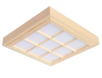 japanese style tatami ultrathin natural color square grid paper led wood pinus sylvestris ceiling lamp fixture for aisle balcony