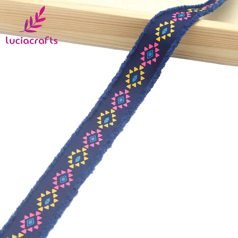 C5 Navy blue 5y Lucia crafts 25 мм 5 ярдов/6 ярдов корсажная печатная лента в этническом стиле с бахромой DIY швейная отделка одежды подарочные аксессуары S0607 - Цвет: C5 Navy blue 5y