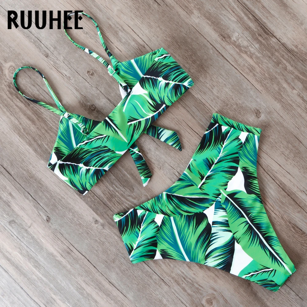 RUUHEE, бикини, брендовый Купальник для женщин, купальник с узлом спереди, купальный костюм, пуш-ап, бикини, набор,, с высокой посадкой, сексуальный, пляжная одежда, бикини