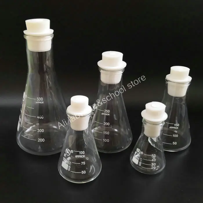 1PC 50ml-3000ml Glass Big mouth Triangle Flask with Silicone plugs Laboratory Equipment Conical flask Silica gel plug | Канцтовары для