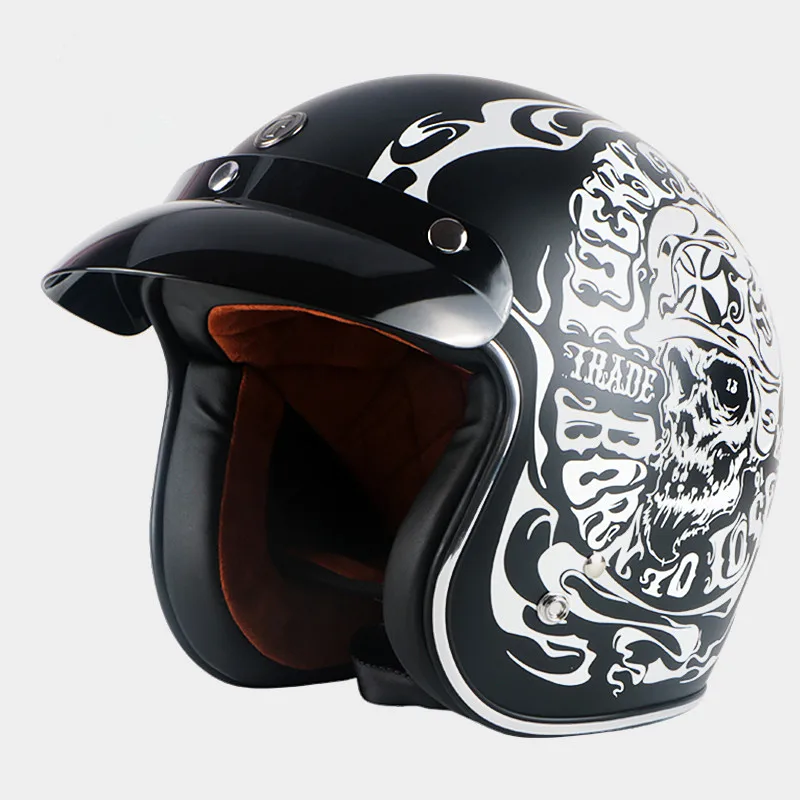 Matt black skull Крутой мотоциклетный шлем с черепом, винтажный шлем для скутера T50, шлем с открытым лицом, ретро мотоциклетный шлем в горошек, одобренный мотоциклетный шлем cicleta capacete - Цвет: Matt black skull