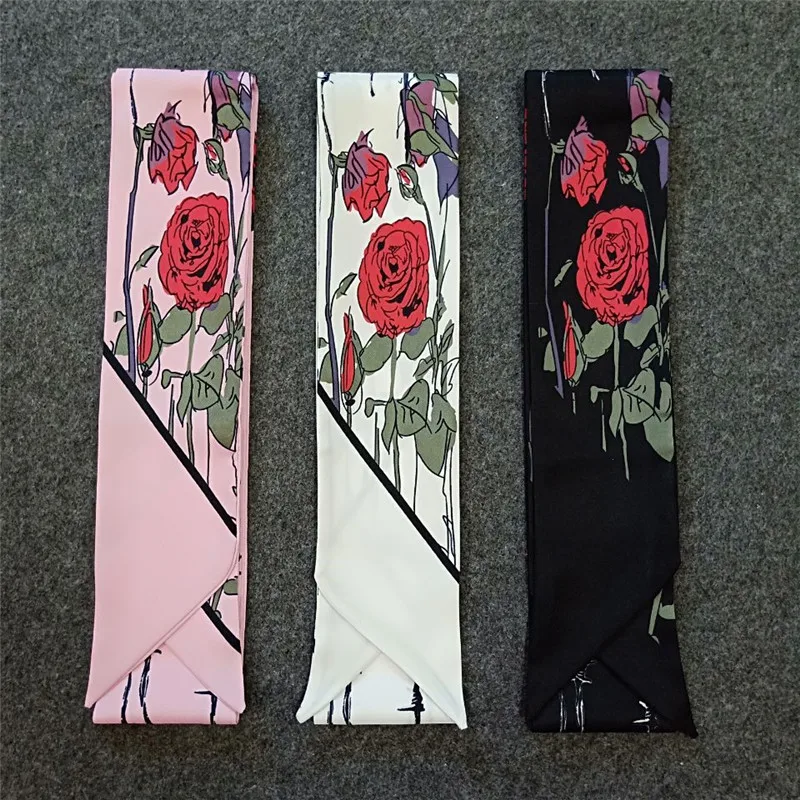 Новый дизайн 2020 обтягивающий Женский Галстук с принтом розы женский шелковый