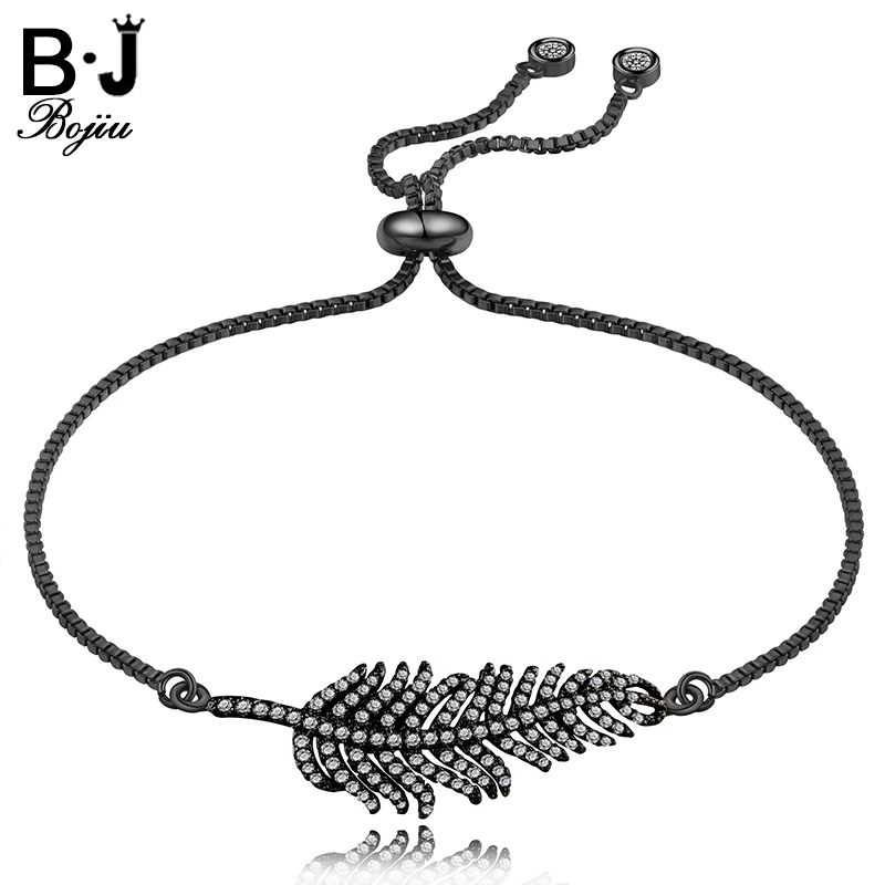 

Bojiu Fashion Zircon Leaf Connector Box Chain Slider Adjustable Bracelet Woman Wedding Bling Bracelets BC84