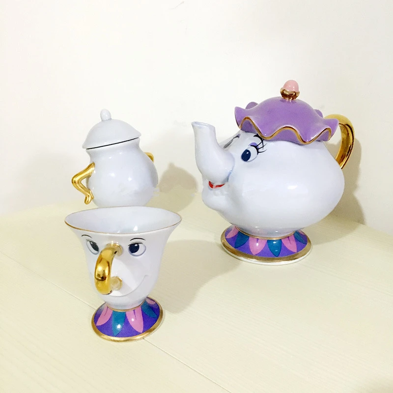Красота и чудовище чайный горшок Набор чашек Mrs Potts Chip сахарница подарок 18K