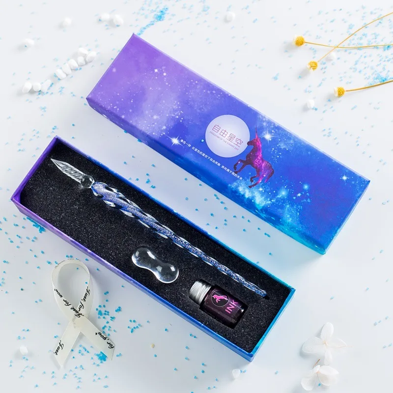 Small gift box C JUGAL прозрачная стеклянная ручка звездное небо Dip Ручка Блеск порошок ручка чернила Подарочная коробка набор пишущий инструмент перьевая Dip Ручка подарочная коробка - Цвет: Small gift box C
