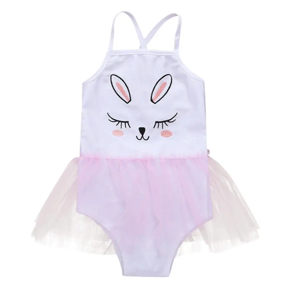 Pink 6-12 Months Купальный костюм для маленьких девочек; детский купальник-бикини с вышивкой и рисунком для маленьких девочек; купальный костюм с кроликом на подтяжках; сетчатый Купальник; A1 - Цвет: Pink 6-12 Months