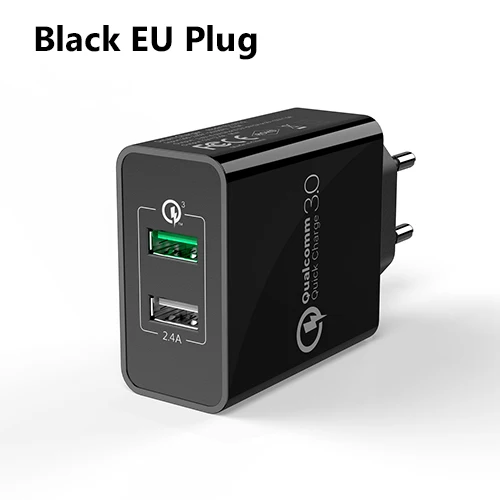 Black EU Plug TIEGEM 30 Вт быстро Quick Charge 3,0+ 2.4A Dual USB универсальный мобильный телефон Зарядное устройство Портативный ЕС США Разъем для samsung huawei Xiaomi LG - Тип штекера: Black EU Plug
