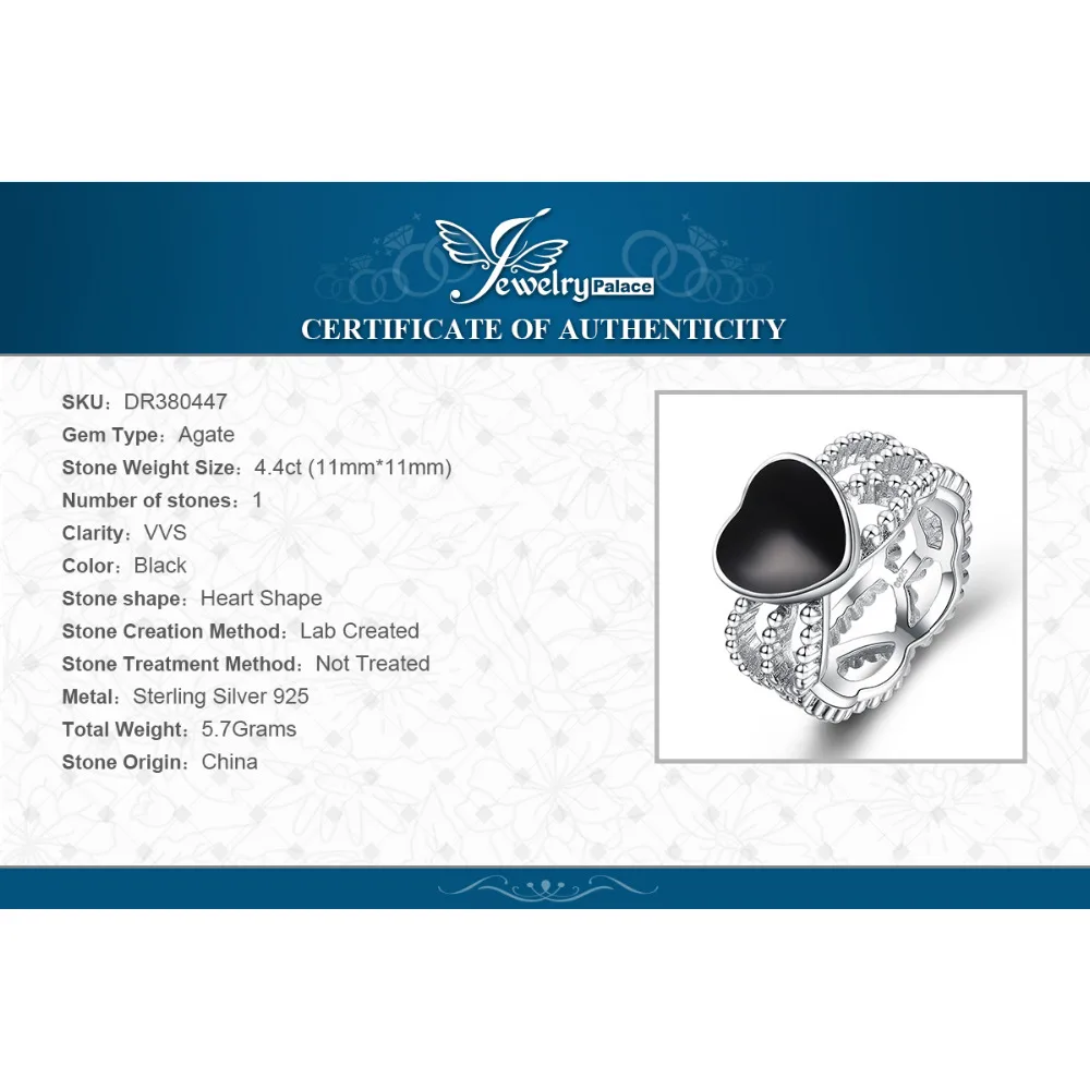 JewelryPalace Винтажное кольцо Love 4.4ct подлинный черный оникс переплетенный браслет 925