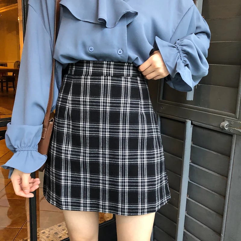 black white plaid Neploe, клетчатая юбка в английском стиле Modis, модная, винтажная, прямая, Jupe,, весна-осень, элегантная, женская, на молнии, снизу, 69682 - Цвет: black white plaid
