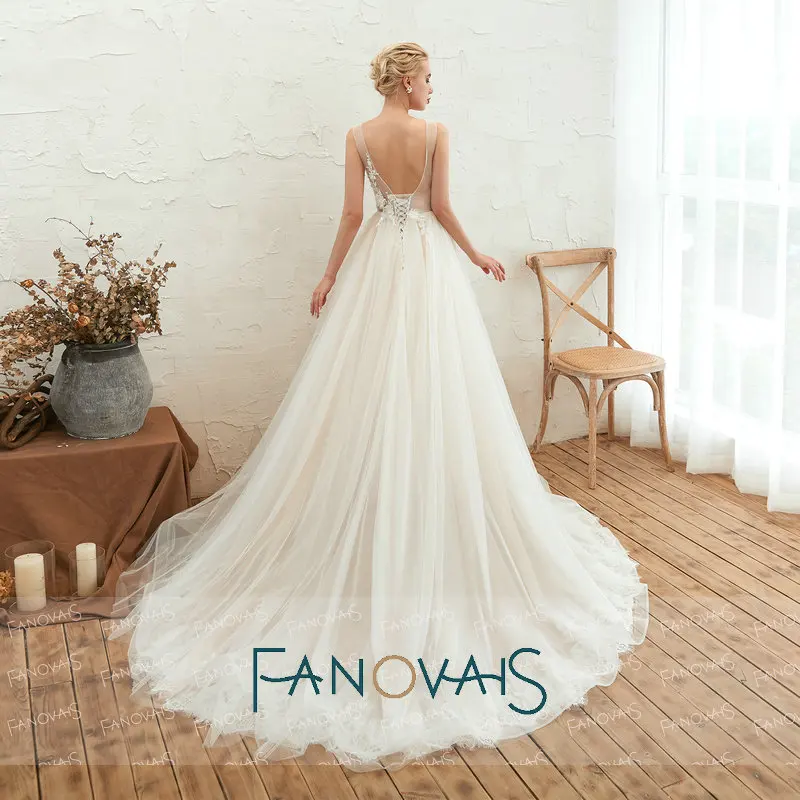 V Шеи Тюль Свадебные Платья Спинки Сексуальные Vestido De Novia Robe Mariee 2019 Пляж