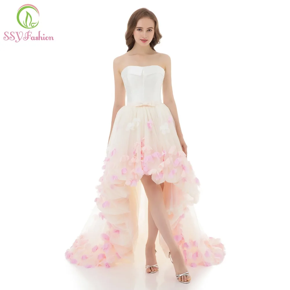SSYFashion, сексуальное, без бретелек, без рукавов, короткое, спереди, длинное, сзади, кружевное, с цветами, вечернее платье, для невесты, банкета, Формальное, для вечеринки, платья