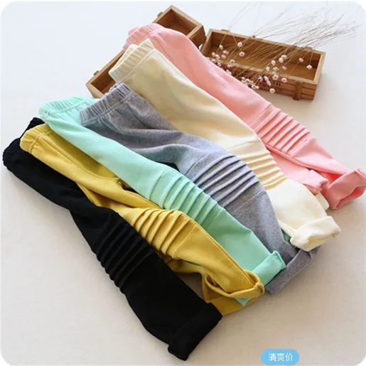 

2020 spring new children's clothing baby girls knee folds stretch pants leggings girl pants wild Slim Kids clothes