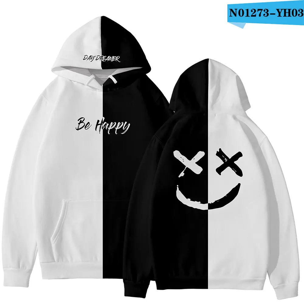 Be Happy двойной цвет блок черный HoodyFashion унисекс Crewneck Толстовка с принтом с длинными рукавами Pollover женские толстовки с 3D принтом - Цвет: B