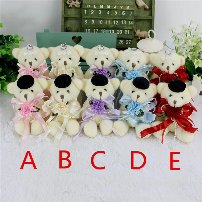 

1Pair Korean lover 12cm high quality mini joint teddy bear pendants Lace Yarn skirt BEAR Cartoon bouquets wedding car decoration