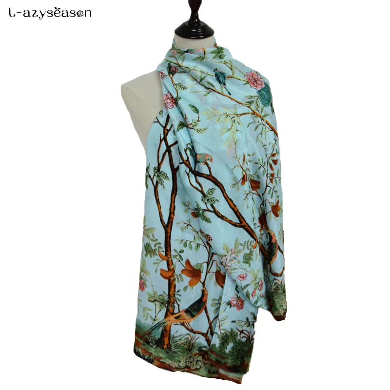 Модный шарф роскошный бренд Осень зима женские шарфы цветочный принт Пашмина