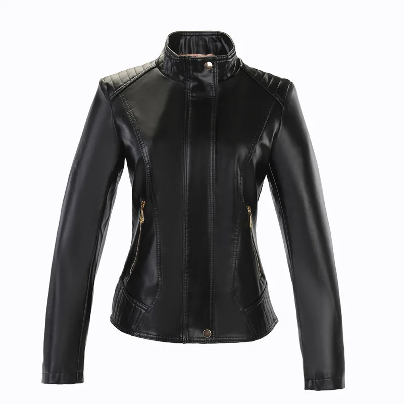 Chaquetas de Cuero Mujer Для женщин кожаная куртка новинка 2017 года Повседневное с круглым