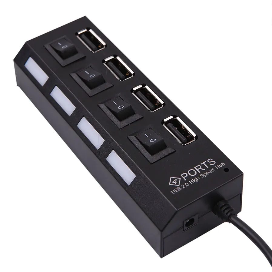 

High Speed External USB Adapter With Power on/off Switch Cable Mini 4 Ports USB 2.0 Hub LED For Laptop PC Notebook Computer