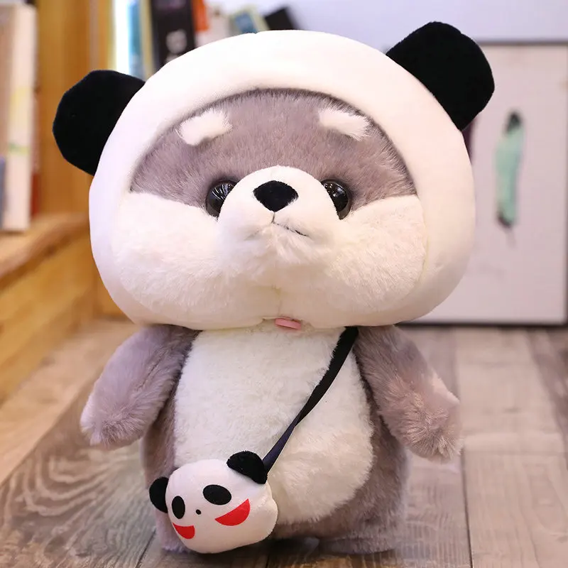 grey panda Япония туалетный Шиба ину чучело игрушки сняли капюшон сумки через плечо Кошка Кролик Слон Тоторо Косплей собака кукла - Цвет: grey panda