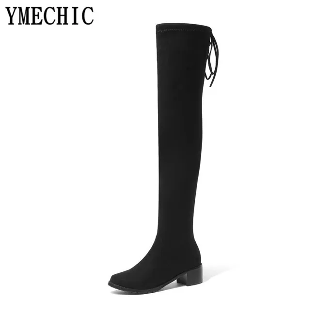 Женские замшевые ботинки YMECHIC черные красные синие мотоциклетные на среднем