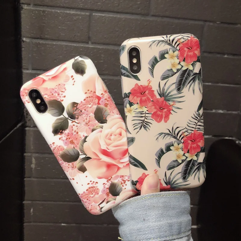 Винтажный цветочный чехол для iphone 7 8 Plus XR X XS MAX глянцевые Мягкие силиконовые чехлы