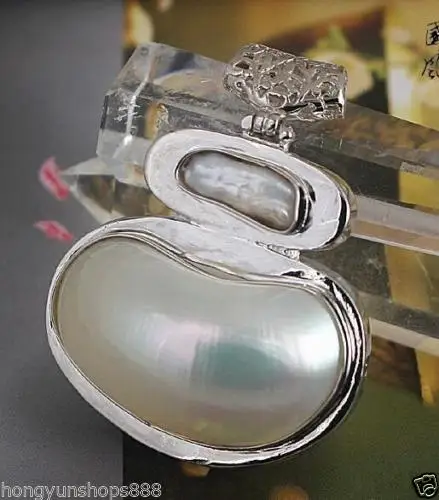 

Free Shipping >>>>>Rare 45MM Huge Genuine Natural White Pearl & Shell Silver Pendants Necklace
