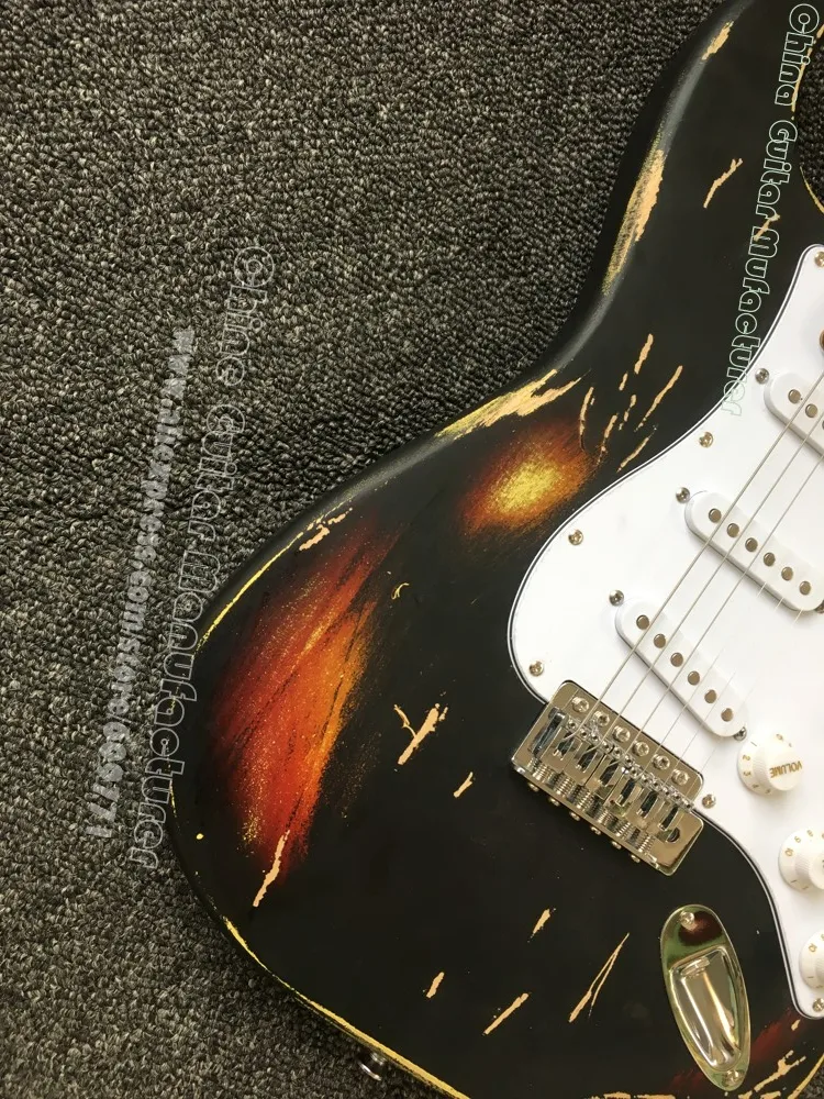 Новинка 2019 мощная электрическая гитара Relic black over Sunburst Высококачественная Joe Strummer