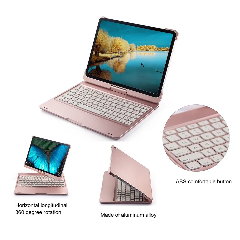 Чехол для iPad Pro 11 ’’ 10.5 ‘’ 9.7 ’’ 7 Цветная подсветка 360 Rotatio Крышка беспроводной клавиатуры Bluetooth Складная беспроводная клавиатура
