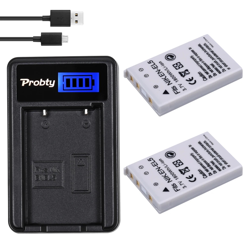 PROBTY 2 шт. 1800 мА/ч EN-EL5 RU EL5 ENEL5 Батарея + ЖК-дисплей USB Зарядное устройство для NIKON Coolpix