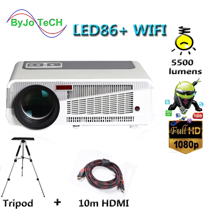 Poner Saund светодиодный 86+ wifi Full HD 1080P светодиодный проектор Android 6,0 Bluetooth 3D проектор домашний кинотеатр видео USB 10 м HDMI штатив