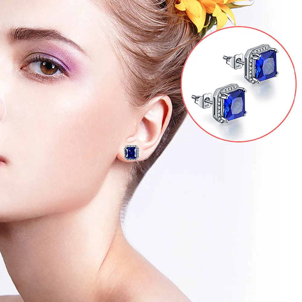 Женские серьги из серебра 925 пробы с голубым и рубиновым топазом|white topaz earrings|earrings