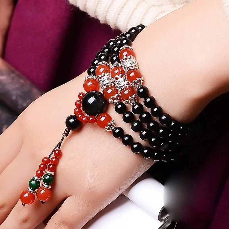 Браслет из натурального оникса черный браслет Будды и с камнем 108 Женские