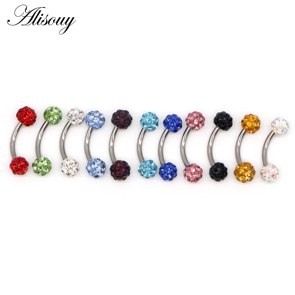 

Alisouy 1Pc Disco Eyebrow Piercing Industrial Labret Bar Body Jewelry Stainless Steel Helix Piercing Ring Lip Curved Barbells