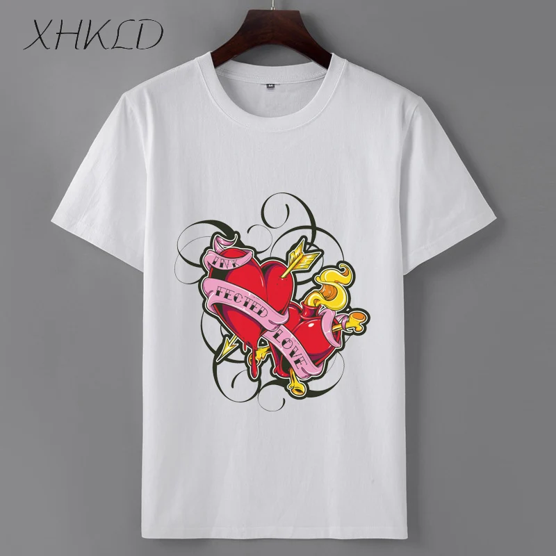 XHKLD 2018 летняя модная футболка с принтом топы мультяшная белая хлопковая Мужская