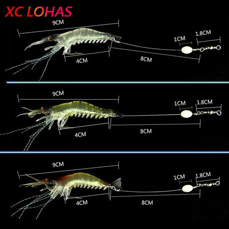 1 шт. ночная светящаяся искусственная приманка Креветка мягкая приманки с