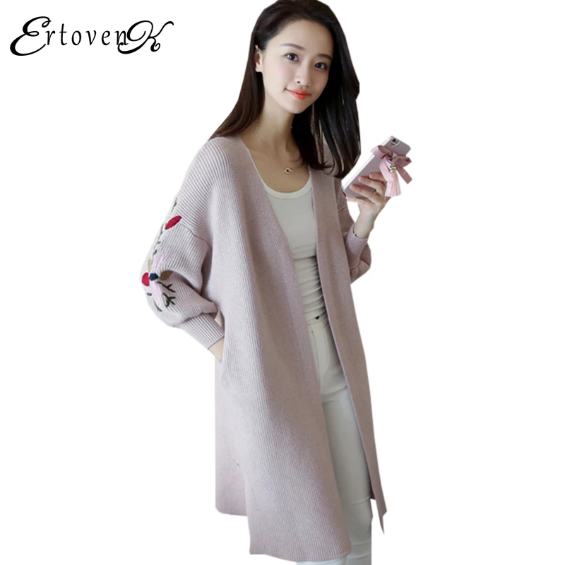 Трикотажные кардиган куртки 2017 Новый свитер Пальто для будущих мам долго вышитые