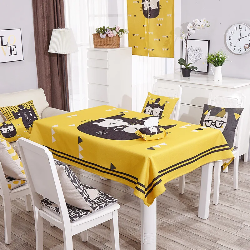 Thick tablecloth fabric cotton linen anti-hot coffee table rectangular cartoon restaurant | Дом и сад