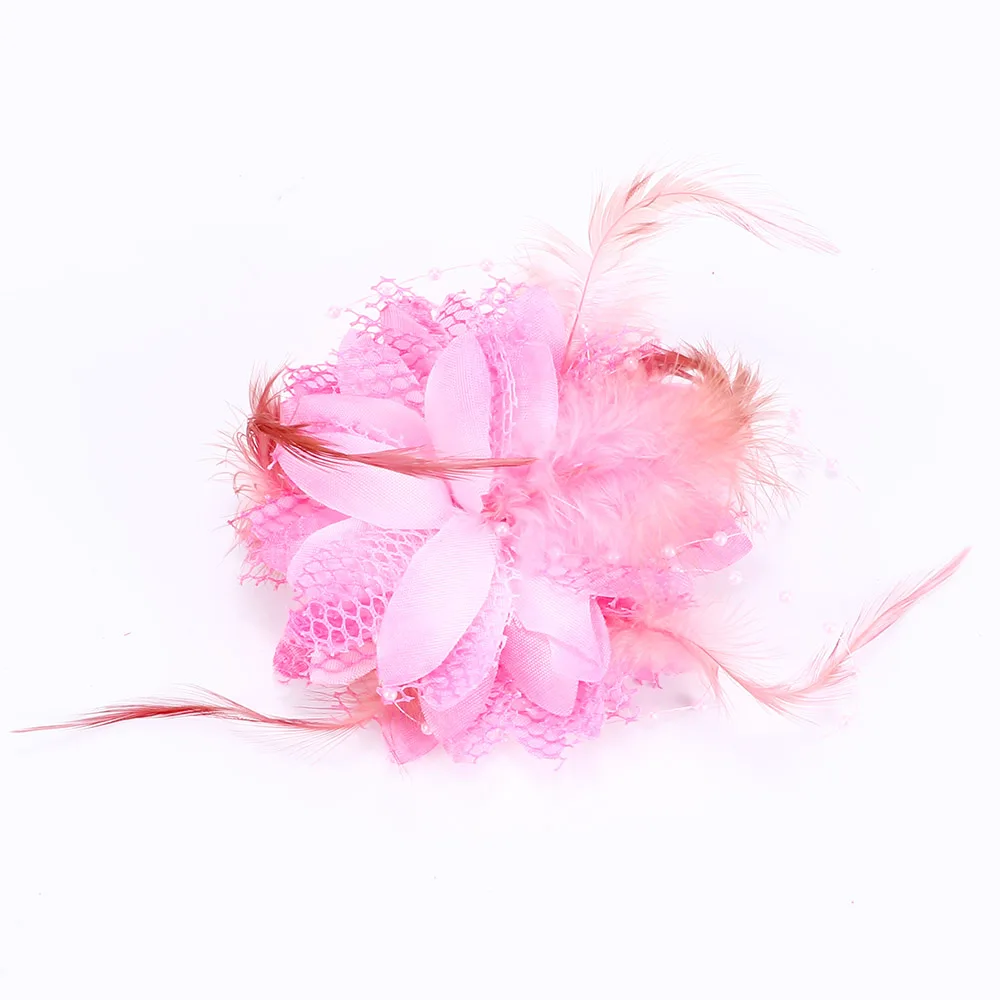 pink 8 цветов цветок перо бусина корсаж заколки для волос чародей свадебные ободки для волос Вечерние - Color: pink
