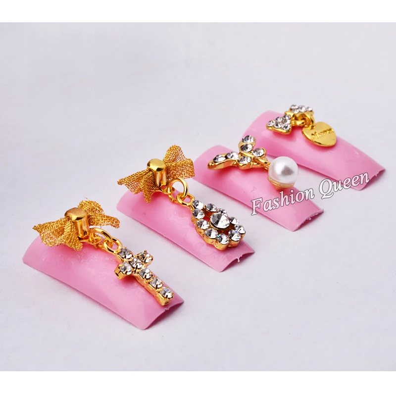 10 шт./лот блестящее украшение для ногтей из золотого сплава со стразами бант