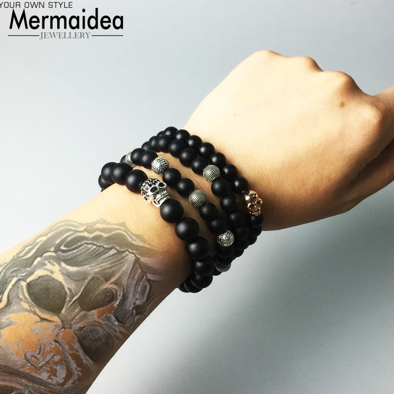 Череп маленький 10 мм черный обсидиан бисер браслет сделай сам Хорошая Карма