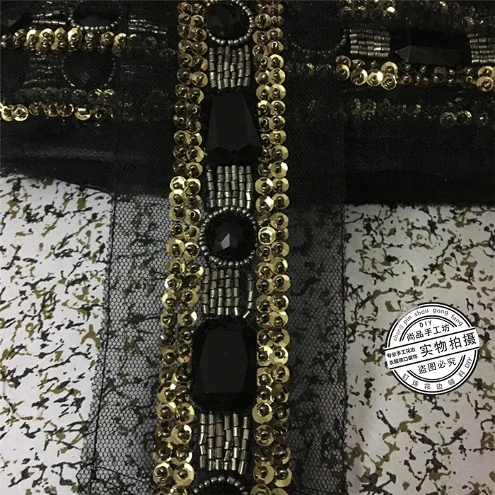 2 ярда жемчужные стразы золотые бусины кружевная отделка винтажная сетчатая