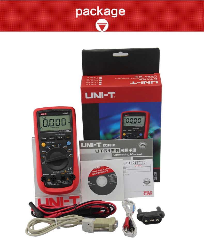 UNI-T UT61C Цифровой мультиметр Авто Диапазон AC DC сопротивление/температура тестер метр RS-232 USB интерфейс ЖК-дисплей подсветка