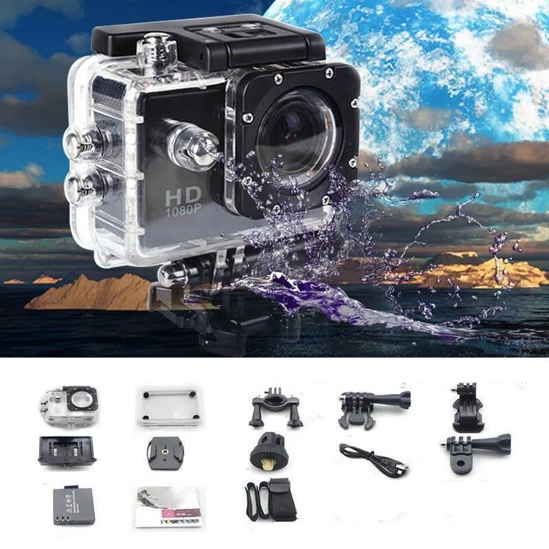 Водонепроницаемая экшн камера HD 1080P с ЖК экраном для Go Pro Micro Cam Sport Helmet